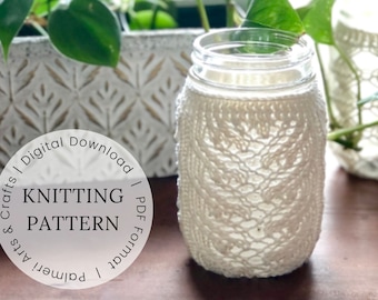KNITING PATTERN | Mason Jar Cover (Leaves) - Quick knitting project