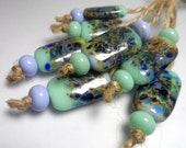 Lampwork Glass beads handmade Beads green sea blue.