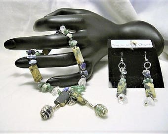 FAUSTITE AND SODALITE designer handcrafted, bracelet and earrings, healing, lithotherapy