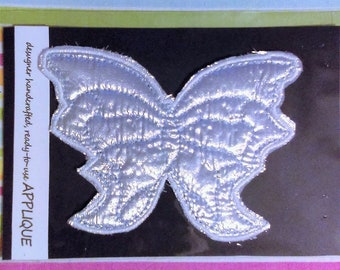 SILVER LAMÉ BUTTERFLY applique, designer handcrafted, hand-stitched, customizable