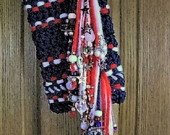 SHOW YOUR COLOURS  cell phone sleeve/festival bag; designer handcrafted, carabiner clip; hidden wristlet band, ready to ship