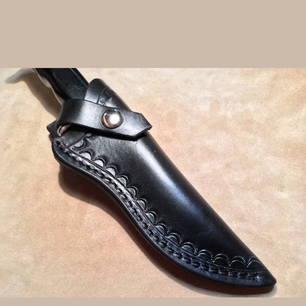 Custom black leather knife sheath for a buck 119 knife. Sheath only!