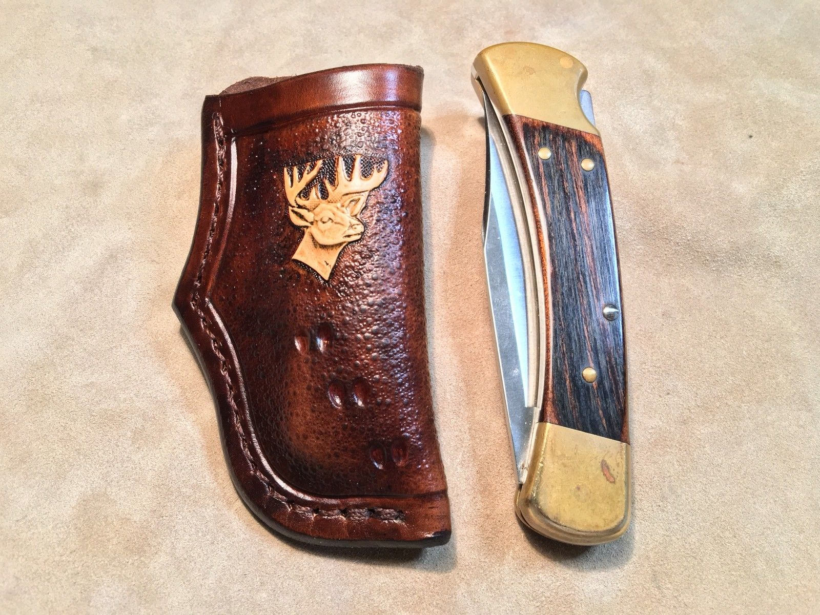Custom Leather Sheath w/deer for Buck 110 knife. Sheath ONly Etsy