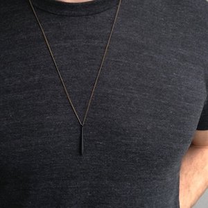 BLACK DRIP Pendant Necklace, Matte Black Mens Necklace, Long Necklace, Bar Necklace, Gift for men, Gift for Him, by Bohemian Fringe