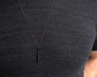 BLACK DRIP Pendant Necklace, Matte Black Mens Necklace, Long Necklace, Bar Necklace, Gift for men, Gift for Him, by Bohemian Fringe