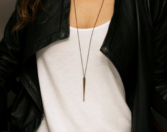 Spike Pendant Necklace, Mens Necklace, Unisex, Long necklace, SLENDER BRONZE SPIKE Necklace, Long Necklaces for Women, by Bohemian Fringe