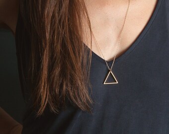 GOLD Balance Triangle Necklace, Long Necklace, Gold Pendant Necklace, by Bohemian Fringe