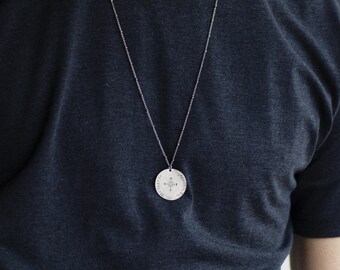 JUPITER DISC Necklace, Circle Pendant Necklace, Silver or Bronze Large Medallion Necklace, Mens Necklace, Fathers day gift, Bohemian Fringe