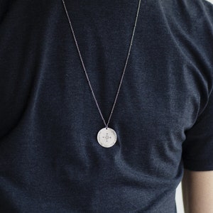 JUPITER DISC Necklace, Circle Pendant Necklace, Silver or Bronze Large Medallion Necklace, Mens Necklace, Fathers day gift, Bohemian Fringe image 1