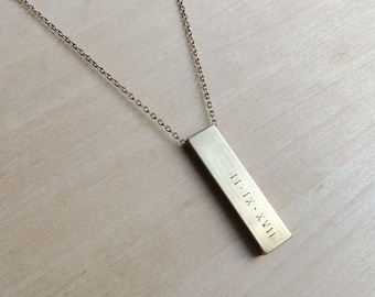 Rustic BRASS MONOLITH Necklace, Thick Bar Necklace, Solid Brass Personalized Necklace, Unisex Mens Necklace, Gift for him, Bohemian Fringe