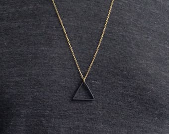 BLACK Balance Triangle Necklace, Matte Black Pendant, Unisex Mens Necklace, Long Necklace, Fathers Day gift for him, Bohemian Fringe