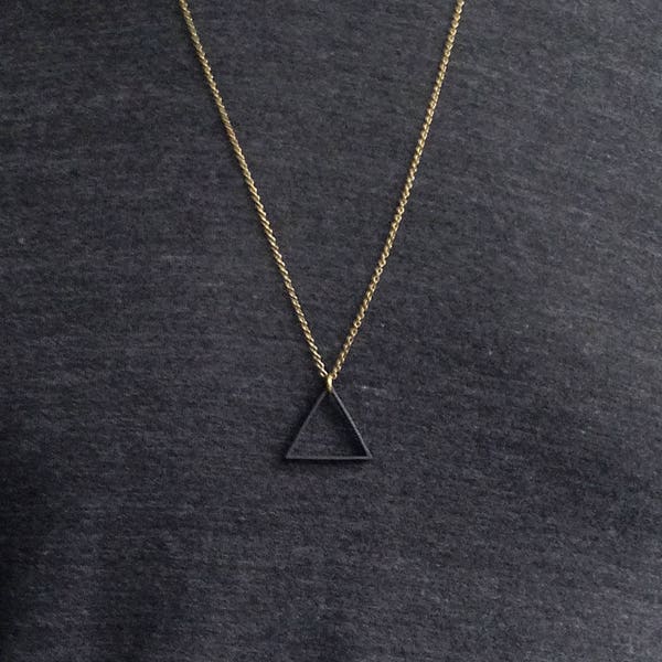 BLACK Balance Triangle Necklace, Matte Black Pendant, Unisex Mens Necklace, Long Necklace, Fathers Day gift for him, Bohemian Fringe