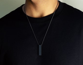 Mens Necklace BLACK MONOLITH Bar Necklace, Heavy Duty Black Necklace, Unisex, Long Necklace, Fathers Day, Gift for him, Bohemian Fringe