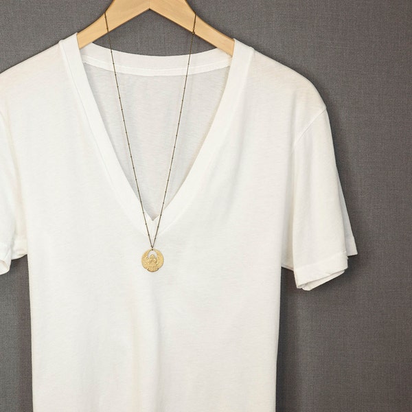 SCARAB AMULET Necklace / Brass Scarab Necklace / Long Boho Necklace / Round Pendant / Layering Chain Long Necklace