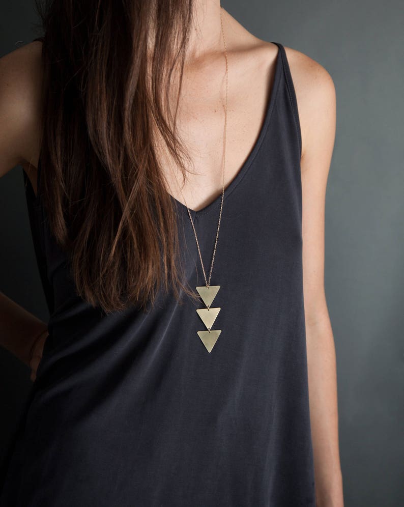 Long Geometric Necklace, Triangle Necklace, NEFERTITI NECKLACE, Pendant Necklace, Long Necklaces for Women, Long Necklace, Bohemian Fringe image 1