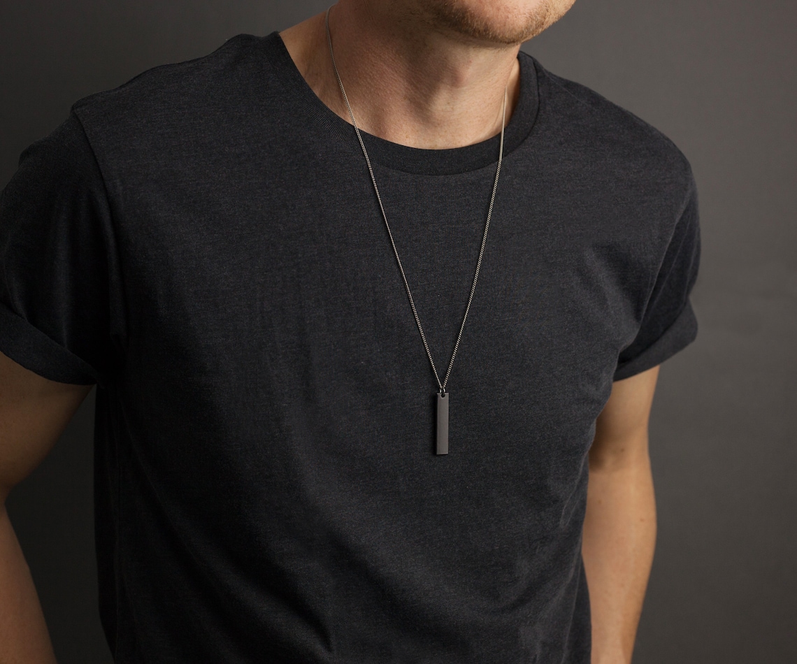 BLACK BAR NECKLACE Personalized Mens Necklace Unisex Etsy