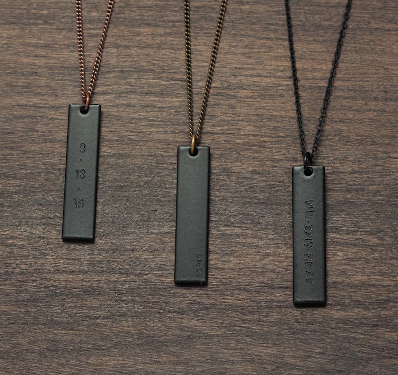 BLACK BAR NECKLACE Personalized Mens Necklace Unisex Etsy