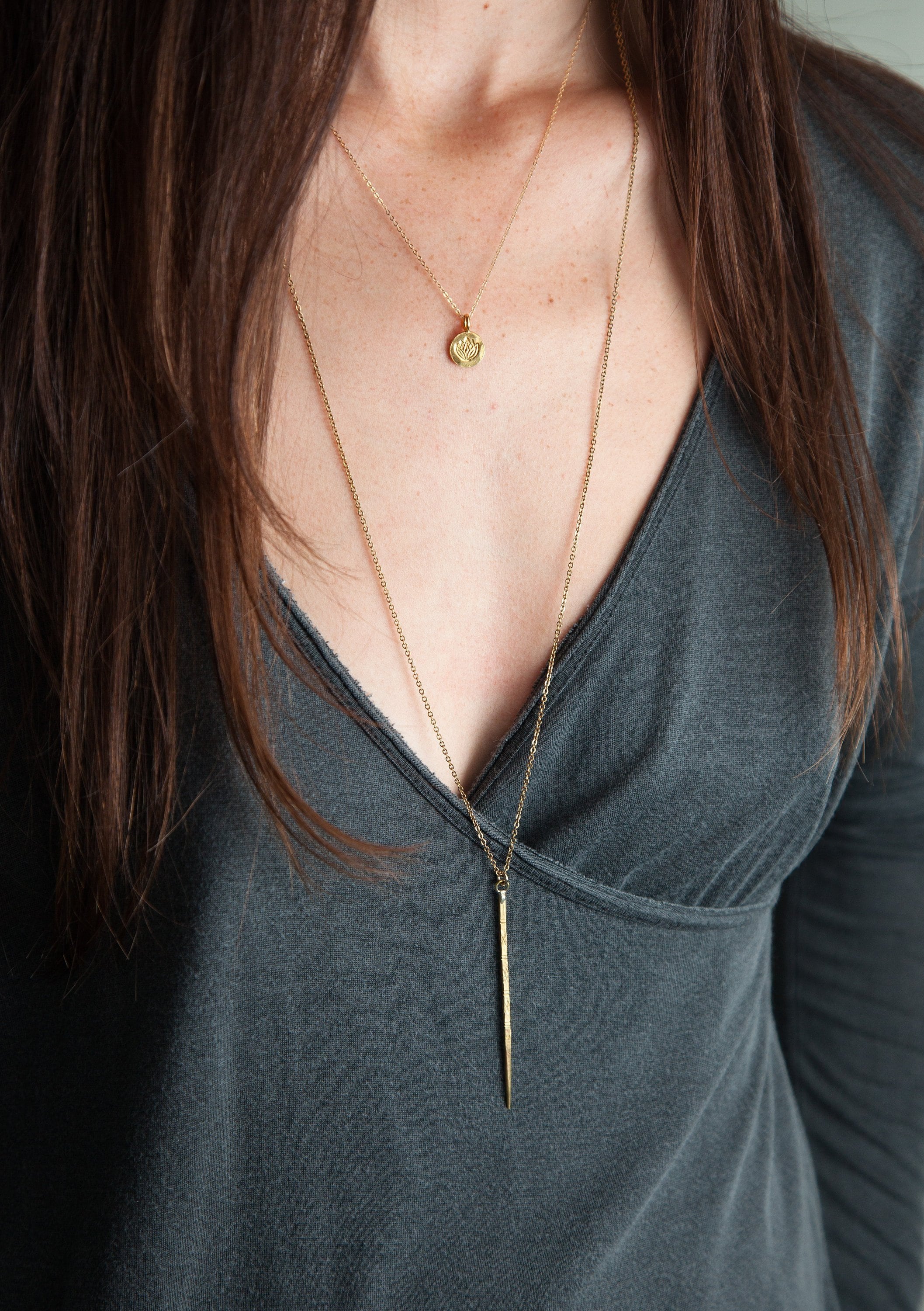 ETCHED SPIKE Necklace Edgy Brass 