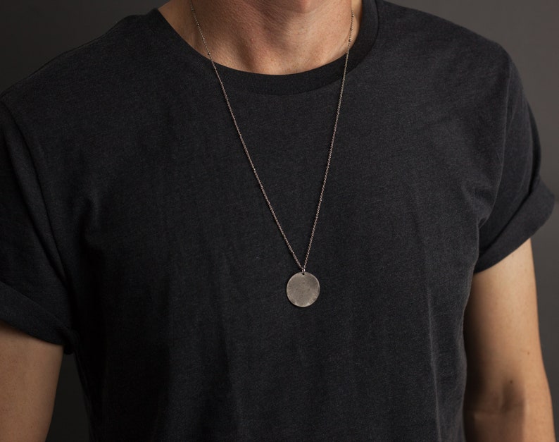 JUPITER DISC Necklace, Circle Pendant Necklace, Silver or Bronze Large Medallion Necklace, Mens Necklace, Fathers day gift, Bohemian Fringe image 4