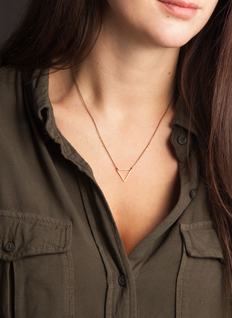 FLOATING TRIANGLE Necklace in Brass Triangle Pendant Simple Geometric Necklace Minimal Brass Triangle Necklace
