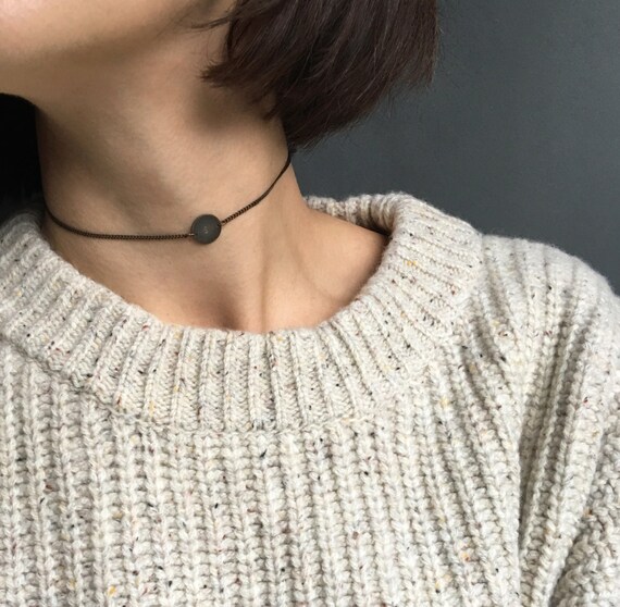 Monogram Disc Chain Choker Necklace Stamped Circle Choker Necklace Custom Chain Adjustable Length MONOGRAM CHOKER by Bohemian Fringe Etsy