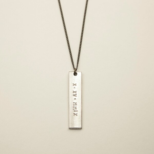 Personalized SILVER BAR Necklace, Long Necklace, Pendant Necklace, Custom Necklace, Fathers day gift for him, Mens Necklace, Bohemian Fringe