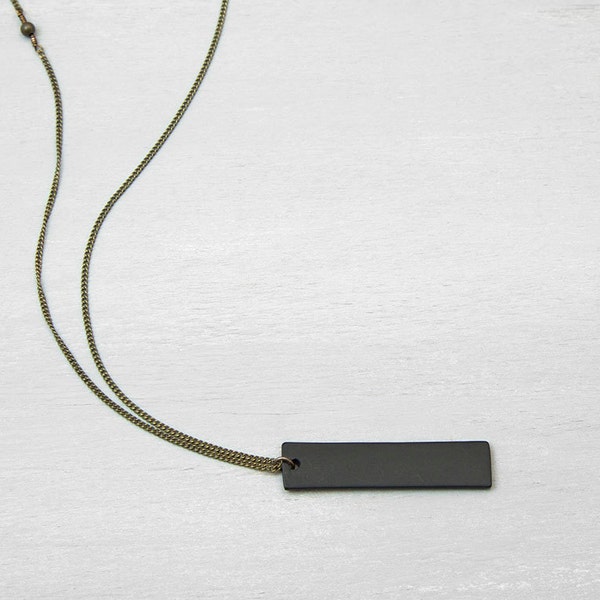 Mens necklace BLACK BAR NECKLACE, Personalized Pendant Necklace, Unisex, Long necklace, Gift for him, man necklace, Bohemian Fringe