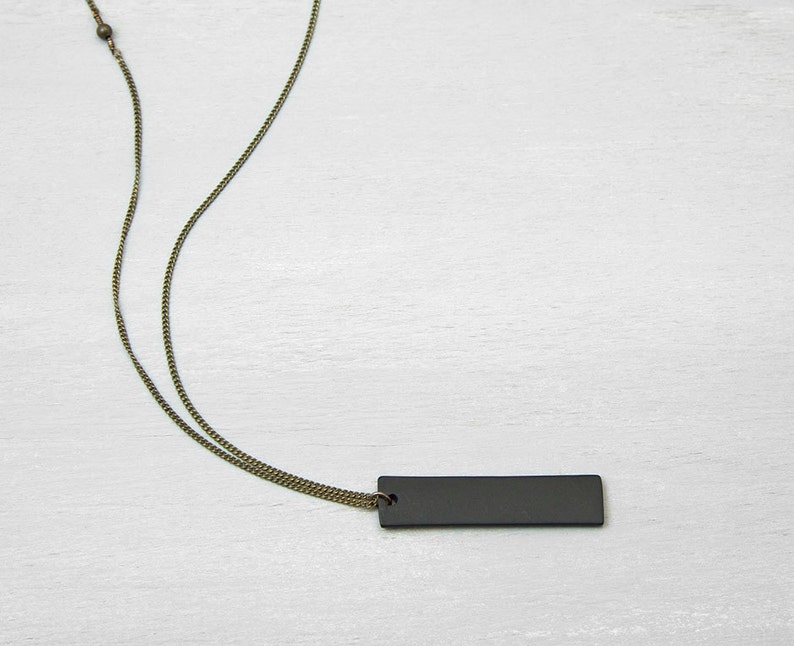 Mens necklace BLACK BAR NECKLACE, Personalized Pendant Necklace, Unisex, Long necklace, Gift for him, man necklace, Bohemian Fringe image 1