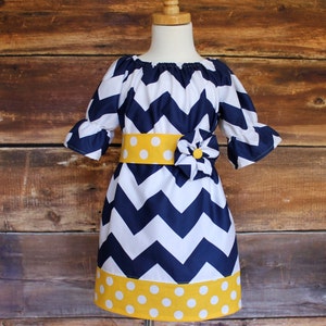 Navy Peasant Dress - Easter Dress Newborn baby toddler girls dress infant child tween navy blue yellow spring summer outfit photos pictures