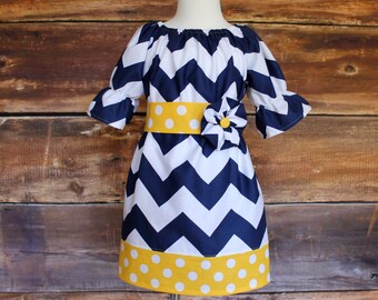 Navy Peasant Dress - Easter Dress Newborn baby toddler girls dress infant child tween navy blue yellow spring summer outfit photos pictures