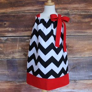 Black Chevron Pillowcase Dress - Newborn to Child Size 11/12 girls baby infant toddler Bulldogs Gamecocks Falcons Louisville Cardinals red