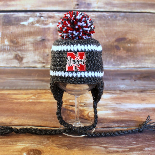 Nebraska Huskers Stocking Hat with Pom-Pom - Size Newborn to Child Huskers hat infant knit cap baby toddler kids hat Cornhuskers