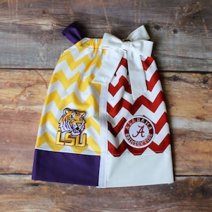 LSU Alabama House Divided Dress - newborn child girls baby infant toddler LSU Tigers Alabama Crimson Tide outfit baby shower birthday gift