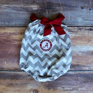 Alabama Crimson Tide Bubble Romper - Newborn to 3T - baby girls toddler infant grey gray red baby shower gift game day outfit birthday