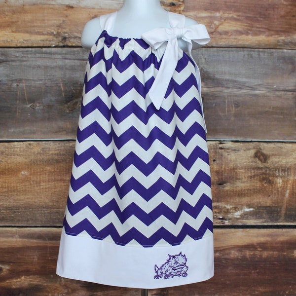 TCU Horned Frogs Dress - Newborn baby girls toddler infant purple white fall winter Halloween baby shower gift