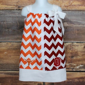 Texas Oklahoma House Divided Dress - newborn baby girls toddler child infant Texas Longhorns Oklahoma Sooners pillowcase dress TX OU outfit