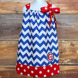 Sukienka Chicago Cubs - noworodek, niemowlę, dziewczynka, poszewka na poduszkę, sukienka, Cubbies, wiosna, lato, urodziny, baseball, królewsko-niebieski, czerwony