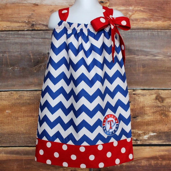 Texas Rangers Dress - Newborn baby toddler girls pillowcase dress child infant spring summer birthday baseball royal blue red family photos