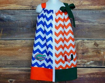 Florida Miami Dress - House Divided newborn baby girls toddler infant child Miami Hurricanes Florida Gators outfit pillowcase dress