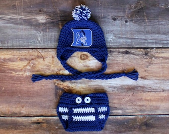 Duke Blue Devils Hat / Diaper Cover Outfit - Newborn Baby Toddler Child Infant Kids Duke stocking hat knit photo prop going home outfit