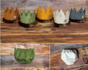 Wild One Outfit Crown & Diaper Cover Where the Wild Things Are newborn baby toddler child infant boys photo prop birthday cake smash bloomer