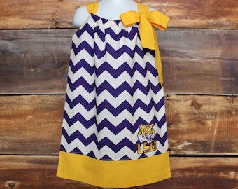 LSU Tigers Dress - Neugeborenes Baby Kleinkind Mädchen Kissenbezug Kleid Kind Säugling LSU Outfit gelb lila Frühling Sommer Herbst Louisiana State
