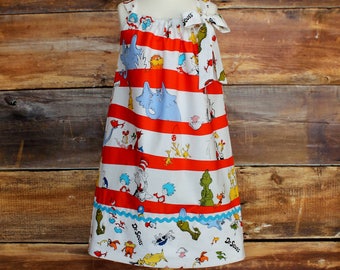 Dr Seuss Dress - Newborn baby toddler child girls Dr Seuss birthday outfit infant Cat in the Hat Thing 1 2 Sam I Am Grinch Horton Red Fish