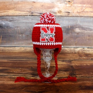 Nebraska Huskers Stocking Hat with Pom-Pom - Size Newborn to Child infant baby toddler Huskers hat Cornhuskers earflap hat knit cap