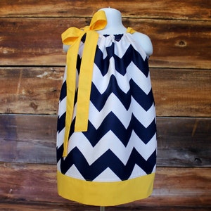 Navy Yellow Dress - Newborn baby girl toddler infant child Milwaukee Brewers Georgia Tech Yellow Jackets outfit pillowcase dress gift