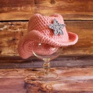 Pink Cowgirl Hat with Removable Star - knit cowboy hat crochet baby child toddler infant newborn photo prop Sheriff Callie birthday