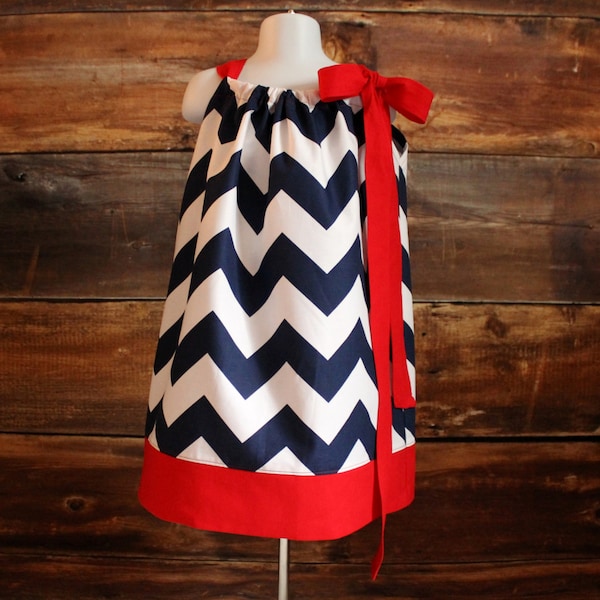 4th of July Dress - Newborn baby toddler child 11/12 Fourth of July 4th girls pillowcase dress infant USA red navy blue