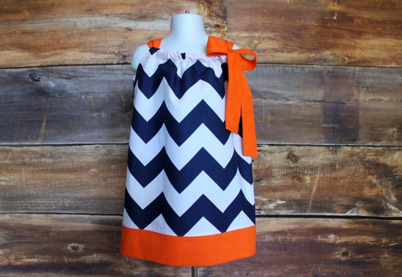 orange and navy chevron dress Navy Chevron Dress - Newborn to Child 11/12 Baby Toddler Infant Fighting  Illini Auburn Tigers Florida Gators Blue Orange Spring