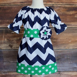 Navy Peasant Dress Newborn baby toddler girls Seattle Seahawks Irish St Patrick's Day infant child green navy spring