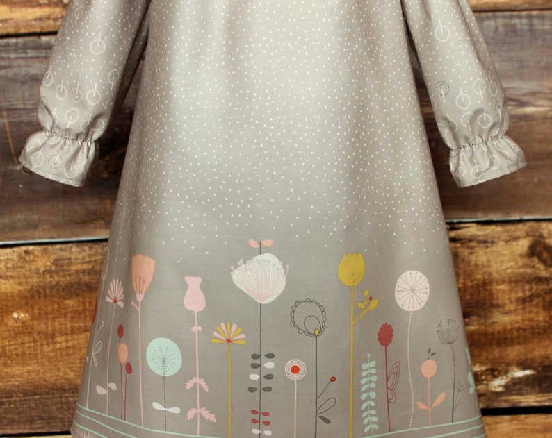 Gray Floral baby infant toddler child girls A-line dress Ready to Ship spring summer outfit pictures gray 4T5T Fall Peasant Dress